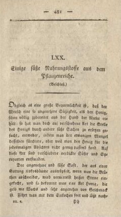 LXX. Einige süße Nahrungsstoffe aus dem Pflanzenreiche. (Beschluß)