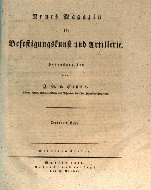 Neues Magazin für Befestigungskunst und Artillerie. 3. 1822