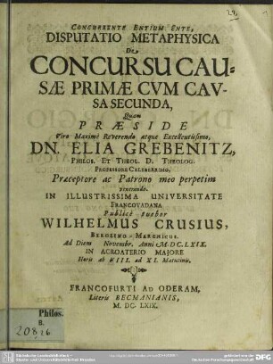 Disputatio de concursu causae primae cum causa secunda