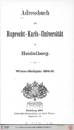 Wintersemester 1894/1895