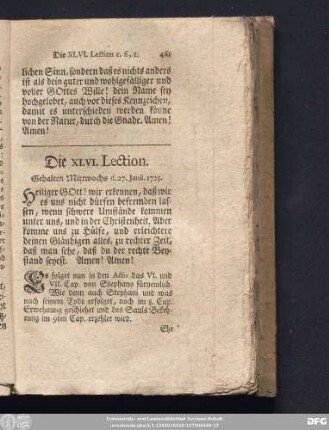Die XLVI. Lection. Gehalten Mittwochs d. 27. Junii. 1725.