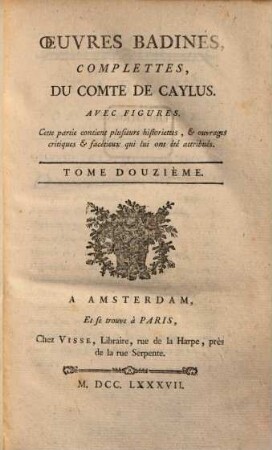 Œuvresbadines, Complettes Du Comte Caylus : Avec Figures, 12