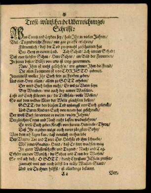 Trost-wünschende Uberreichungs-Schrifft: