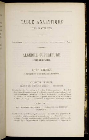 Table Analytique des Matières.
