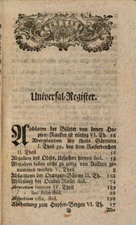 Christian Reicharts, E. Hochedl. Raths andern Rathsmeisters ... Land- und Garten-Schatzes ... Theil, [7]. Universal-Register über die Sechs Theile des Land- und Garten-Schatzes