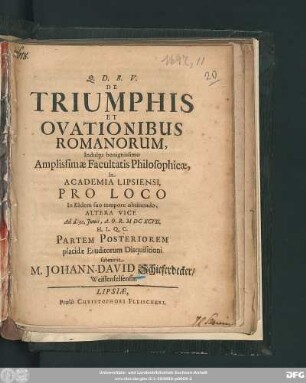 De Triumphis Et Ovationibus Romanorum
