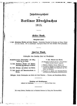 Inhaltsverzeichnis des Berliner Adreßbuches 1915
