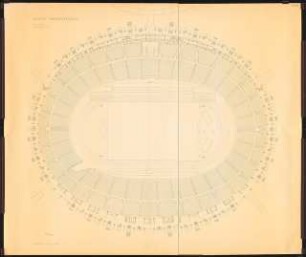 Stadion Oberwiesenfeld, München: Grundriss 3. Obergeschoss (Presse) und Mittelring, 1:200, (von Inv.nr. 39715, 39716)