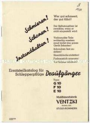 Ersatzteilliste für Schlepperpflüge