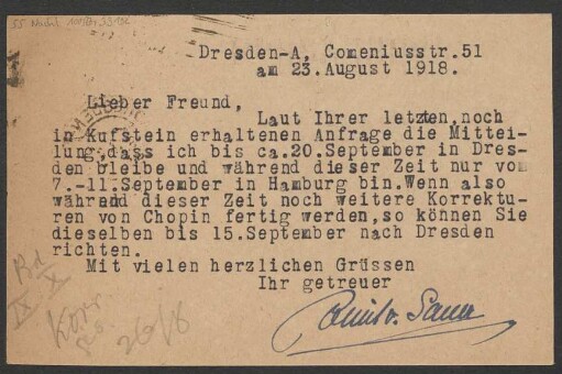 Brief an Ludwig Strecker (senior) an B. Schott's Söhne : 23.08.1918