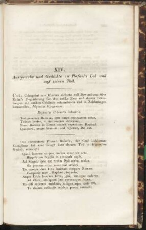XIV. Aussprüche und Gedichte zu Rafael's Lob und auf seinen Tod.