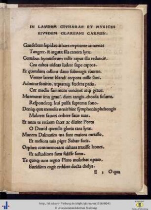 In laudem citharae et musices eiusdem glareani carmen.