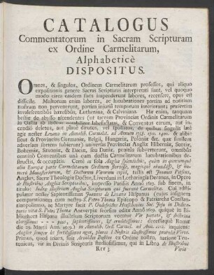 Catalogus Commentatorum in Sacram Scripturam ex Ordine Carmelitarum, Alphabeticè Dispositus