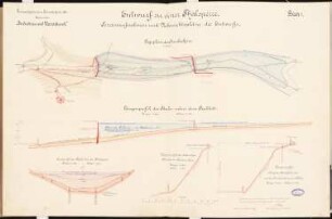 Talsperre Schinkelwettbewerb 1895: Lageplan 1:5000, Längenprofile u. Querprofil 1:5000 (Längen), 1:500 (Höhen)
