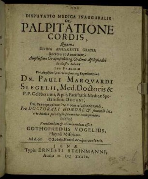 Disputatio Medica Inauguralis De Palpitatione Cordis