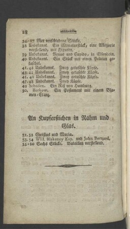 An Kupferstichen in Rahm und Glas.