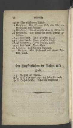An Kupferstichen in Rahm und Glas.