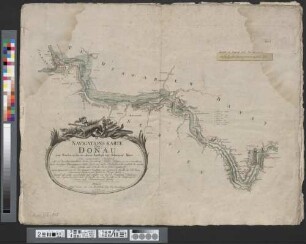 Navigations-Karte Der Donau von Semlin an bis zu ihrem Ausfluss ins Schwarze Meer : zur genauesten Kentnis aller in derselben befindlichen Inseln, Sandbänke, Wirbel, Klippen u.s.w. so wie aller an den beiderseitigen Ufern gelegenen Städte, Dörfer und andere Ortschaften, wobei zugleich die verschiedene Breite und Tiefe des Stroms bestimt angegeben ist