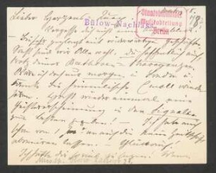 Briefkarte an Hans von Bülow : 18.08.1878