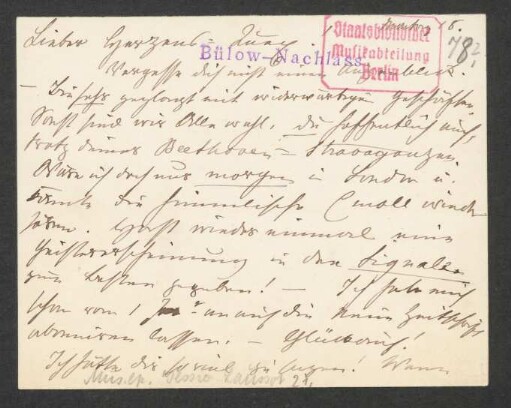 Briefkarte an Hans von Bülow : 18.08.1878