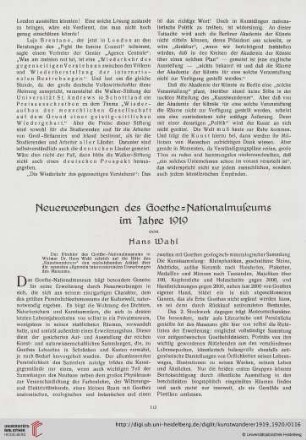 1: Neuerwerbungen des Goethe-Nationalmuseums im Jahre 1919