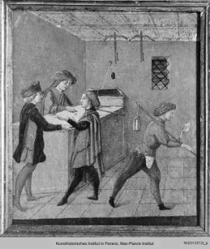 Entlohnung der Nachtwächter durch die Comune in Siena (Buchdeckel zum "Libro delle Balestri")