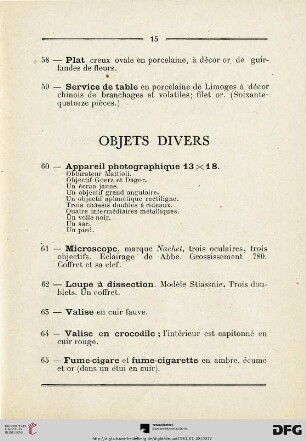 Objets divers (Nr. 60-65)