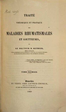 Traité théorique et pratique des maladies rhumatismales et goutteuses, T. I