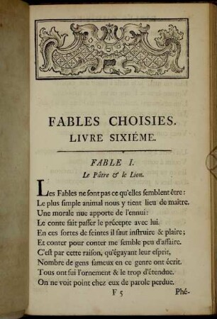 Fable I. Le Pâtre & le Lion. - Fable X. Le Liévre & la Tortue.