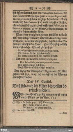 Das IV. Capitel. Daß sich auch die Alten bisweilen betrincken sollen
