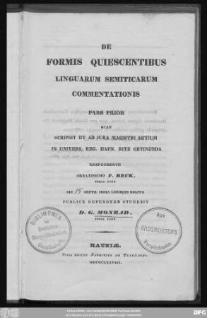 De formis quiescentibus linguarum semiticarum commentationis : pars prior