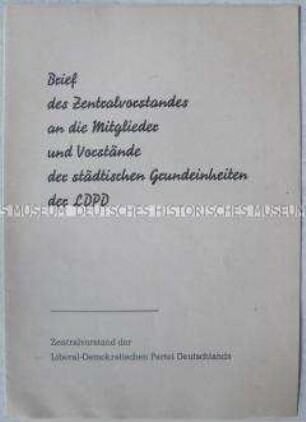 Sonderdruck mit dem Wortlaut eines Offenen Briefes des Zentralvorstandes der LDPD ihre Mitglieder