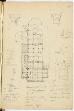 San Sepulcro, Mailand: Grundriss, Details (aus: Skizzen- und Fotoalbum 3)