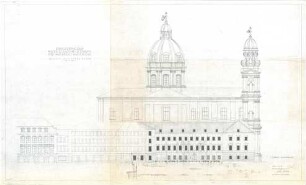 Gsaenger, Gustav; München, Theatinerstr.; Bayerisches Kultusministerium, Erweiterung - Erweiterungsbau Ausführungsplan, Salvatorstr. (Ansicht)