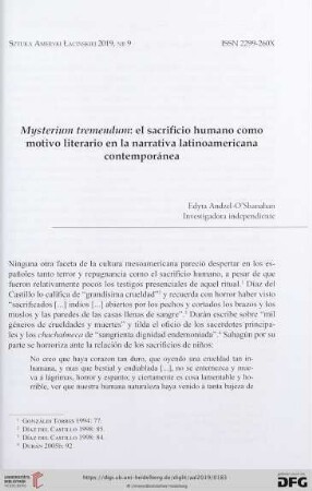 9: "Mysterium tremendum": el scrificio humano como motivo literario en la narrativa latinoamericana contemporánea