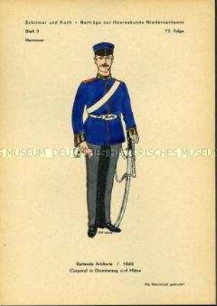 Uniformdarstellung, Korporal der Artillerie zu Pferde, Königreich Hannover, 1866.