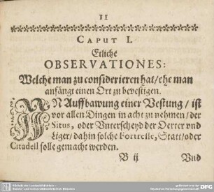 CAPUT I. Etliche OBSERVATIONES: