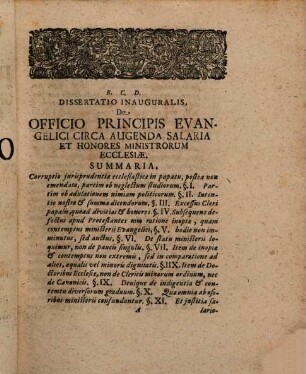 Dissertatio Inauguralis Juridica, De Officio Principis Evangelici Circa Augenda Salaria Et Honores Ministrorum Ecclesiæ