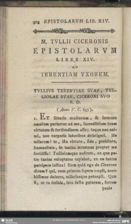 Epistolarum Liber XIV. Ad Terentiam Uxorem