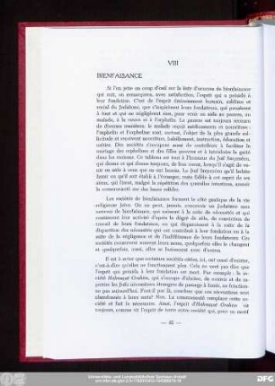 VIII Bienfaisance