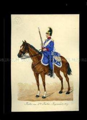 Uniformdarstellung, Reiter vom 2. Reiter-Regiment zu Pferd, Sachsen, 1859.
