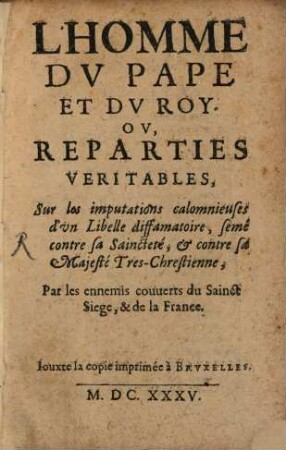 L' Homme du Pape et du Roy ...