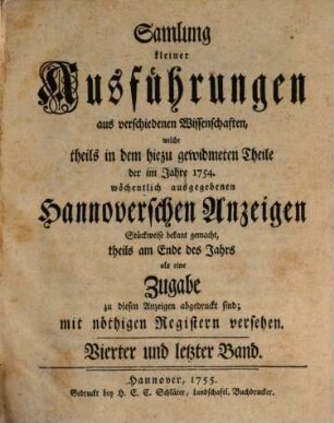 Hannoverische gelehrte Anzeigen : vom Jahre .... 4. 1754