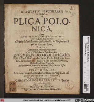 Disputatio Inauguralis Medica, De Plica Polonica