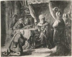 Joseph deutet dem Pharao die Träume : Joseph deutet dem Pharao die Träume. Zeichnung (Rembrandt-Schule). Dresden: Kupferstich-Kabinett