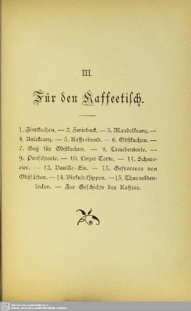 III. Für den Kaffeetisch