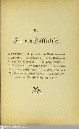 III. Für den Kaffeetisch