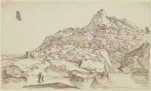 Gebirgslandschaft mit antiken Ruinen und Staffagefiguren