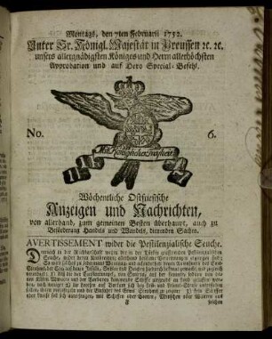 No. 6. Montags, den 7ten Februarii 1752.