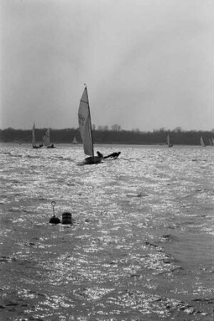 Internationale Segelregatta des Ruderclubs Rastatt auf dem Goldkanal bei Illingen an Ostern 1971